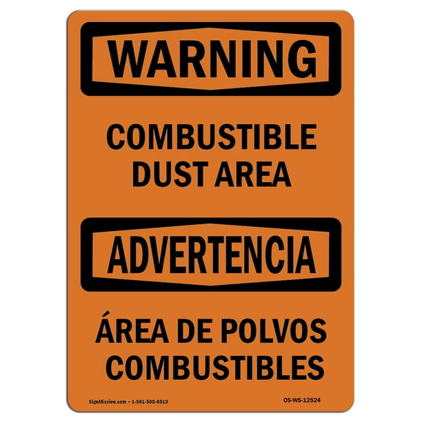 18 X 12 Aluminum Combustible Dust Area Bilingual Warehouse & Shop Area Aluminum Sign Protect Your Business Construction Site OSHA Waring Sign  Made in the USA 